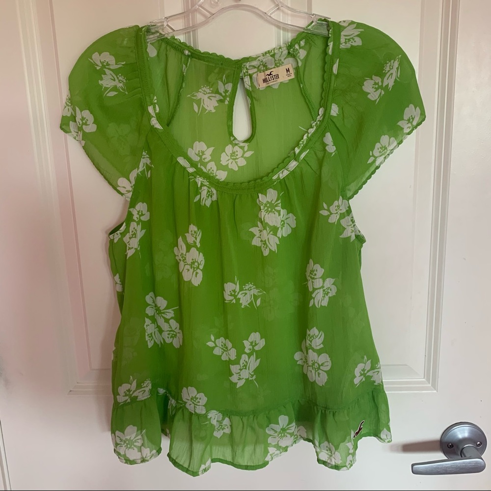 Hollister Green Hawaiian Floral Print Top